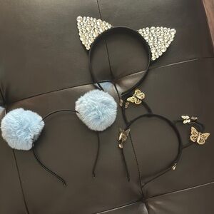 Blue and Gold Hair Accessories with Pom Poms and Butterfly Charms
